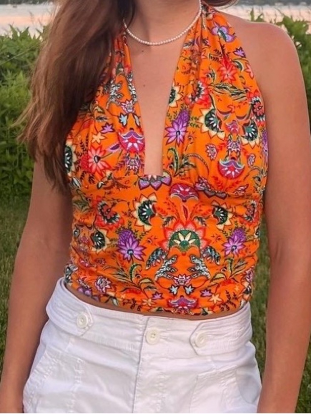 Anthropologie Floral Large Bow Tie in Back Top